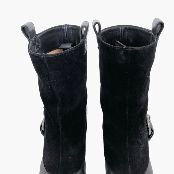 Christian Louboutin Cozak Boots EU 36 US 6 Black Suede Leather Buckle Riding - Picture 4 of 14